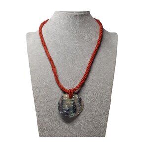 Necklace Abalone Shell 2" Medallion On Orange Twisted Seed Beads 18"
